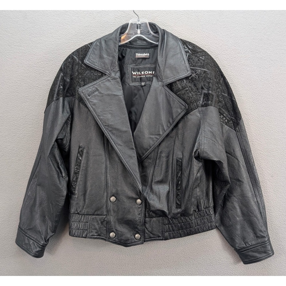 Vintage Wilson's Leather Bomber Jacket Black Thinsulate Size M Biker Motorcycle - Picture 3 of 16